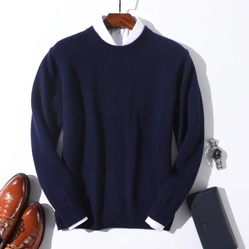 100% Cashmere Sweater Men 2022 Autumn Winter Daily Warm All-match O-Neck Jumper Jersey Hombre Pull Homme Knitted Pullover black turtleneck mens Sweaters