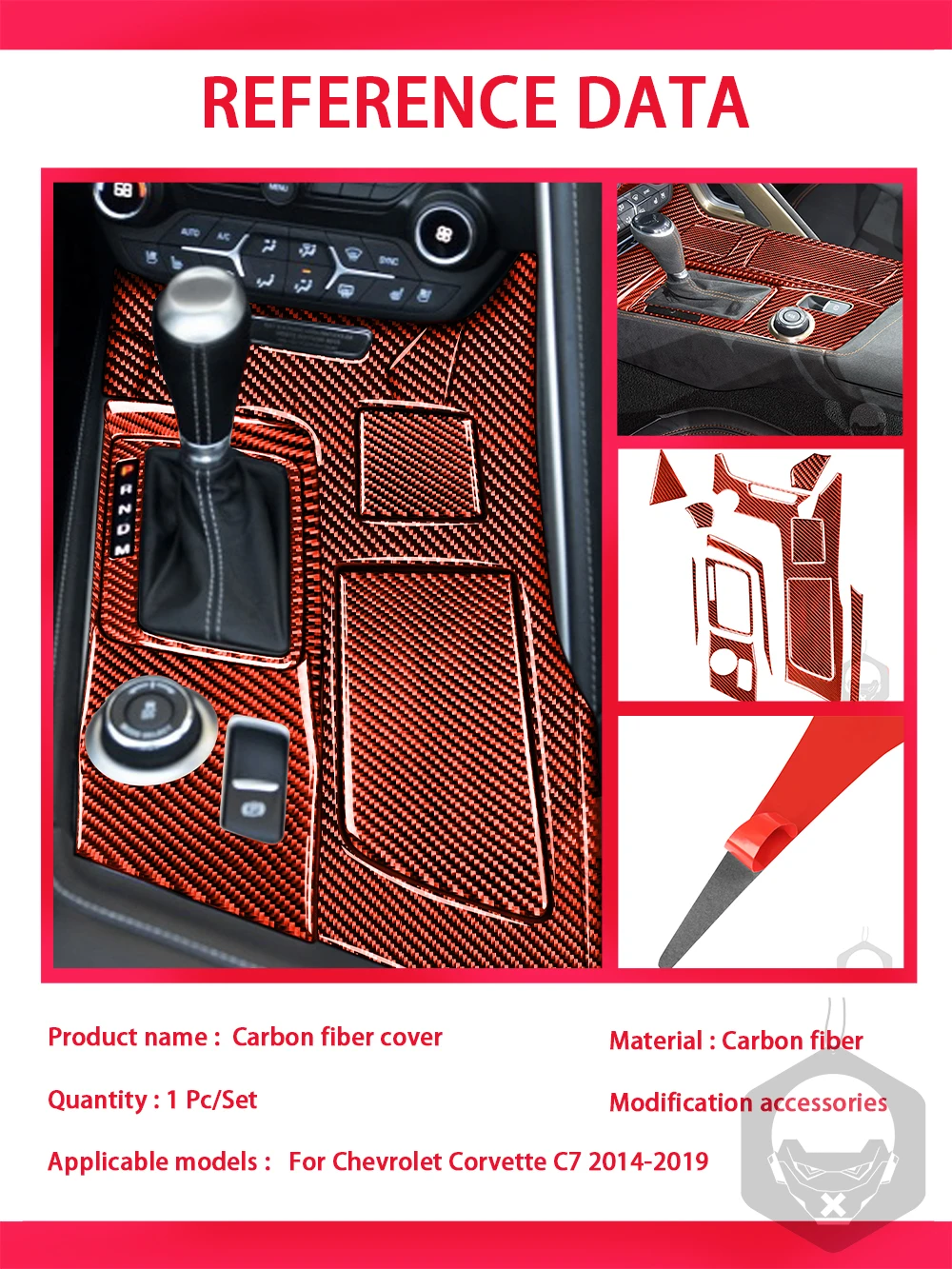 Central Control Gear Shift Cup Holder Panel Cover Decoration Trim For Chevrolet Corvette C7 2014-2019 Carbon Fiber Sticker 11Pcs
