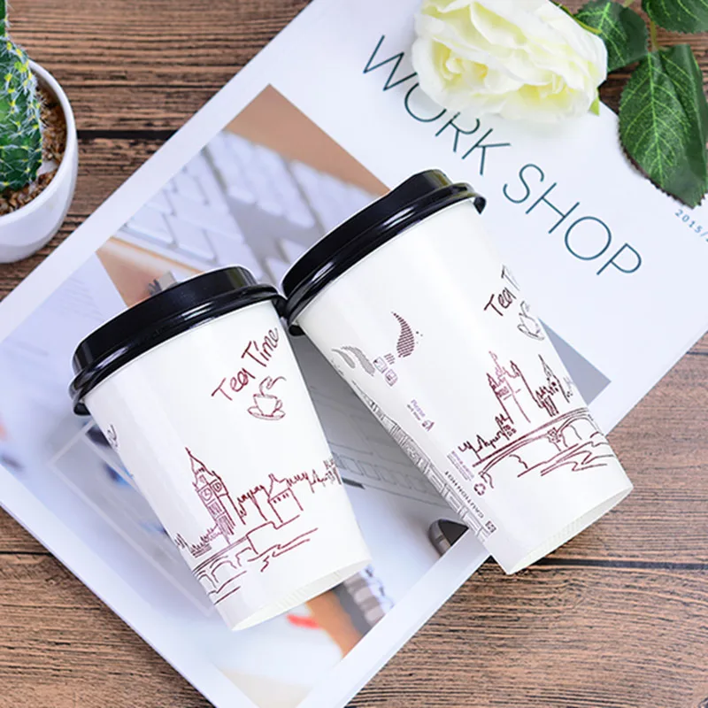 50pcs Creative disposable thick milk tea cup party favor double coated coffee paper cup cold and hot drink packaging cups
