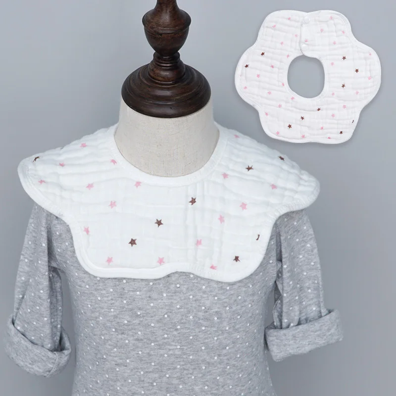 Модный 360 круговой детский нагрудник шарф 8 слойный хлопок Infantil слюнявчик для кормления слюнявчик детские вещи бандана для новорожденных нагрудники - Цвет: pink stars