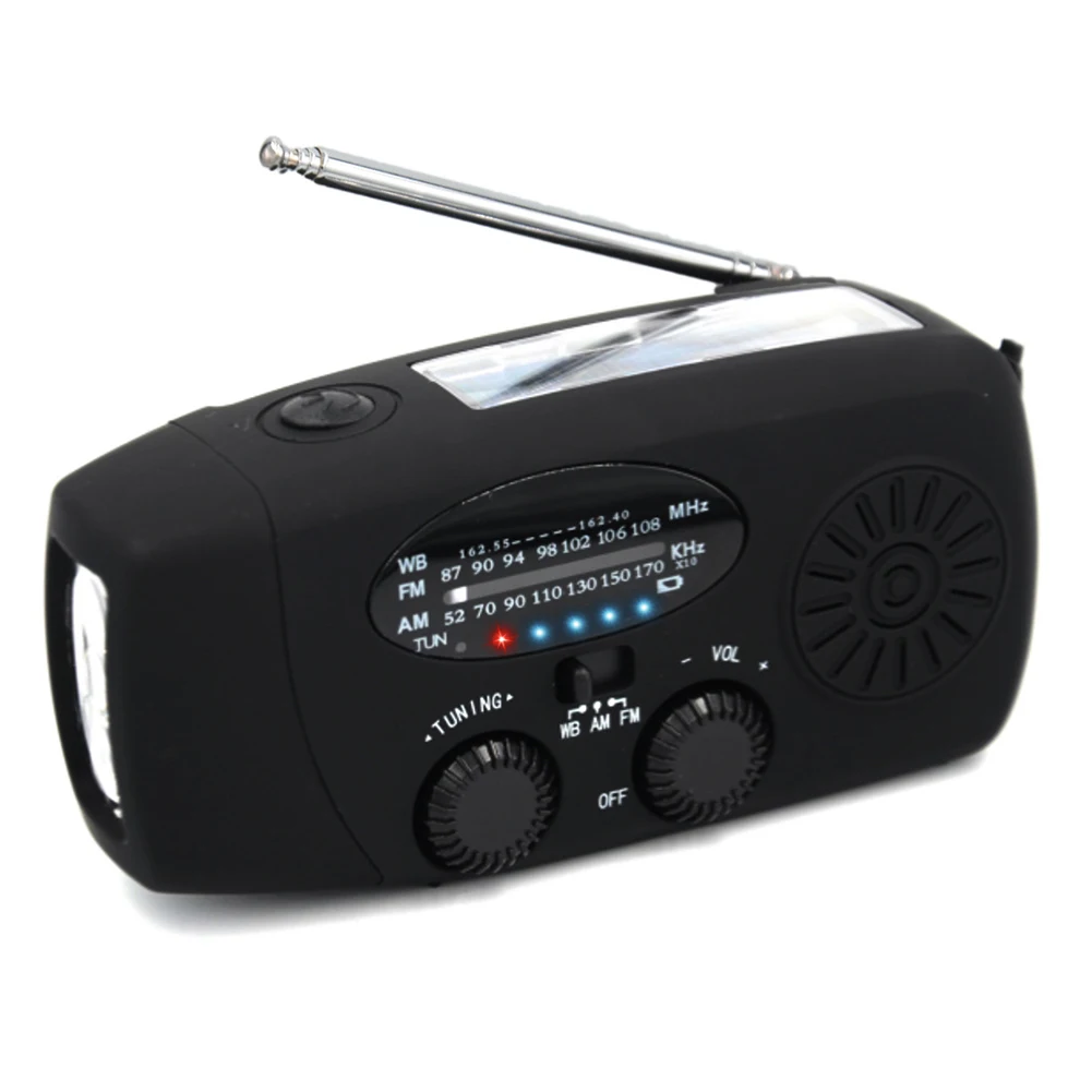 Портативный Ручной FM AM WB NOAA радио солнечный 2000mAh Светодиодный фонарик