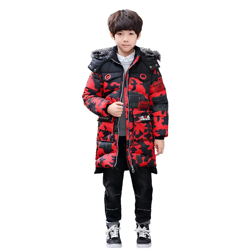 Casual Boy Camouflage Jacket Warm Zipper Coat Top Hooded Outwear Boys Clothes Winter Thicken Windproof Teenager 4-15 Years