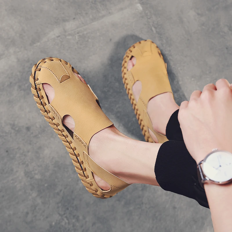 Новые летние мужские сандалии плоский сандалии пляж сандалии-гладиаторы baotou тапочки модные Нескользящие тапочки вьетнамская обувь