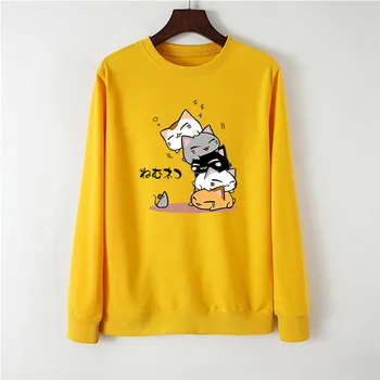 

2019Autumn Lovely Cat Print Women Hoodie Long Sleeve Pullover Sweatshirt Spring O-NECK Women Clothes Harajuku Hoodies Casual Top