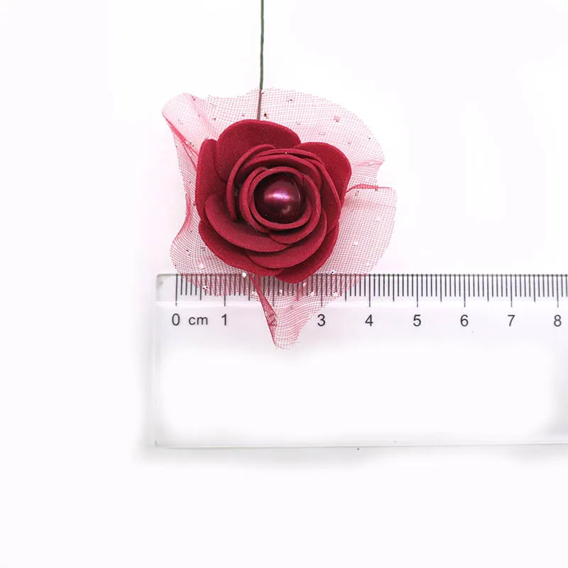 12pcs/lot 3cm Foam Mini Roses Pearl Bead Rose Artificial Flowers DIY Crafts for Wedding Decoration Bouquet Scrapbooking Supplies