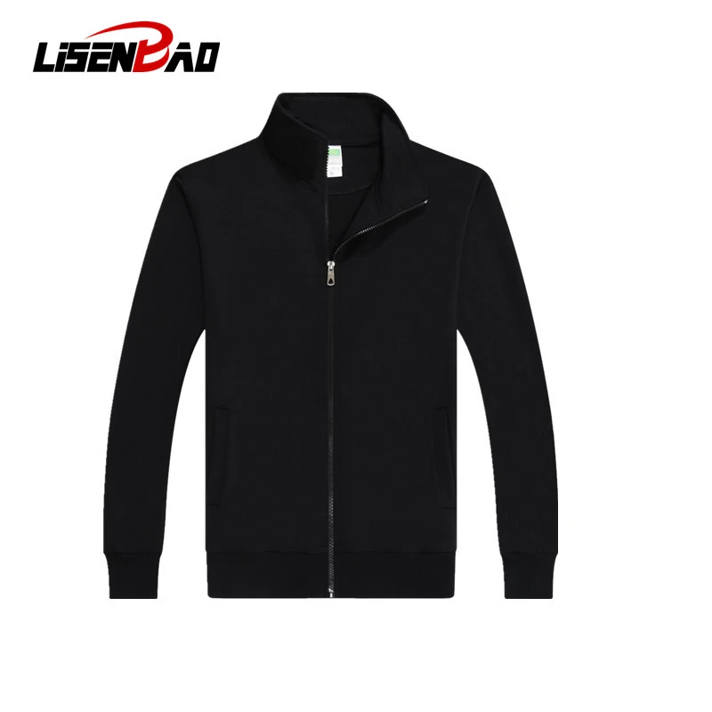 

2018 Autumn And Winter Thin Section Lead Zipper Blank Dress Printing Logo Full Cotton Long Sleeve Cardigan Loose Coat Customized