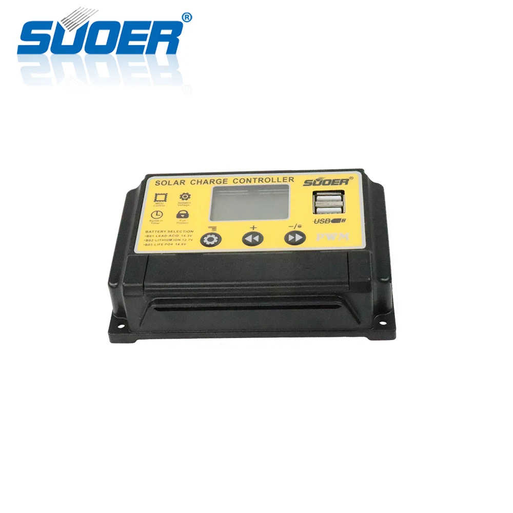 Suoer【 PWM Контроллер заряда 】 12V 24V 30A с интеллектуальной функцией ШИМ солнечной