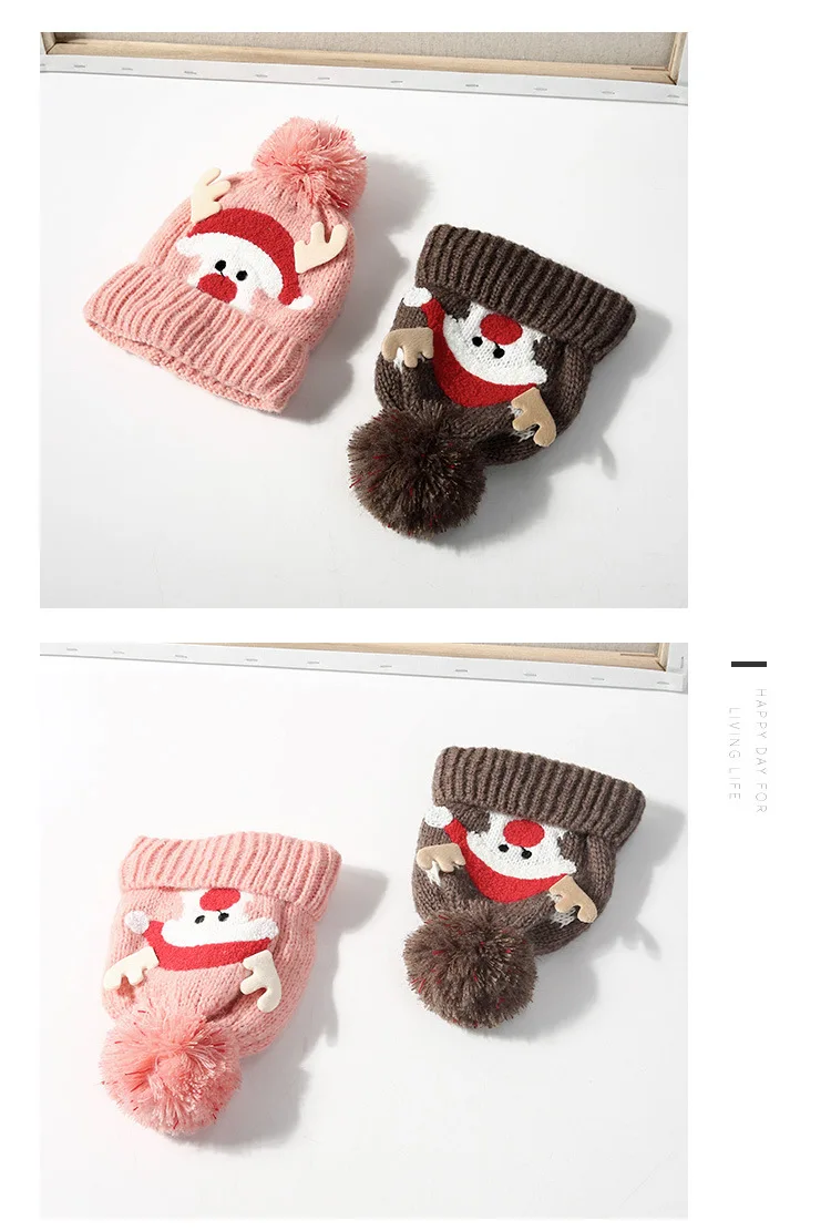 Осенне-зимняя Рождественская теплая детская шапка Skullies Beanies с рогом лося и плюшевыми ушками, толстые модные аксессуары для мальчиков и девочек-QNC