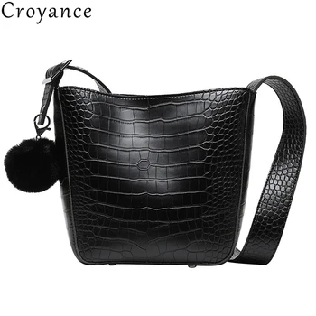 

Croyance Crocodile Pattern Crossbody Bag For Women PU Leather Shoulder Bag Brand Designer Women Bags Bucket Shaped Handbag Purse