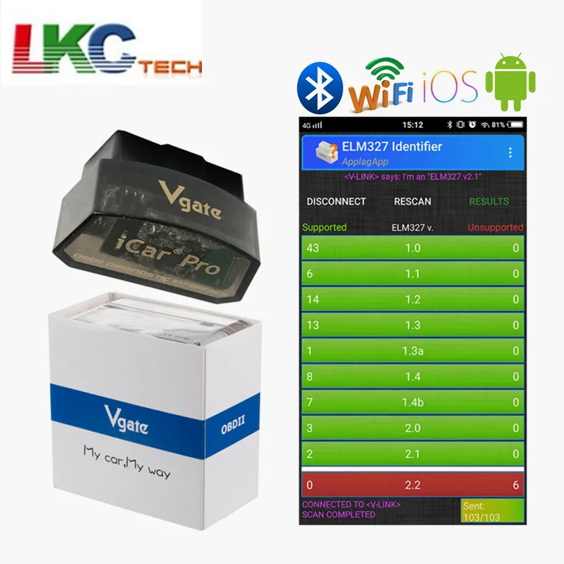 Vgate Icar Pro Bluetooth 4,0/wifi OBD2 сканер для Android/IOS автомобильный диагностический инструмент ELM327 v1.5 iCar Pro Bluetooth/wifi сканер