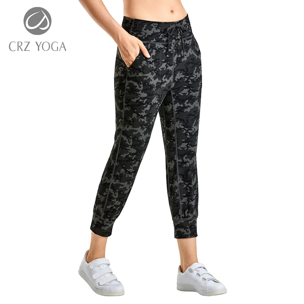 CRZ YOGA Mujer Cintura Alta Leggings Deportivas Fitness Running Pantalones Capri con Bolsillos 48cm