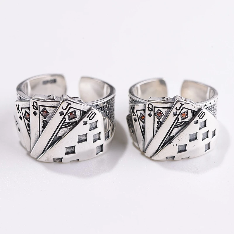 

Rock Punk 925 Sterling Silver Poker Open Rings For Men Women Black Signet Style Ring Jewelry Adjustable Size 7 To 10 Cutomize