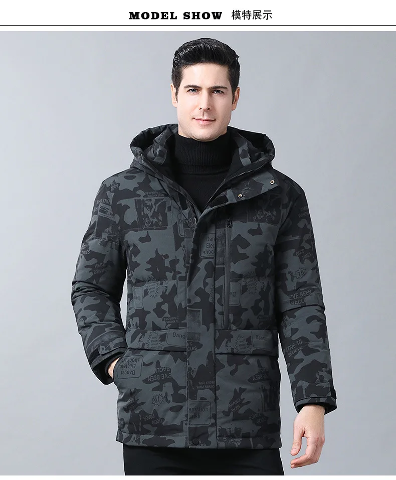 Down Jacket Men's New Style Mid-length Thick Camouflage MEN'S down Jacket Hooded Cold-proof Jacket