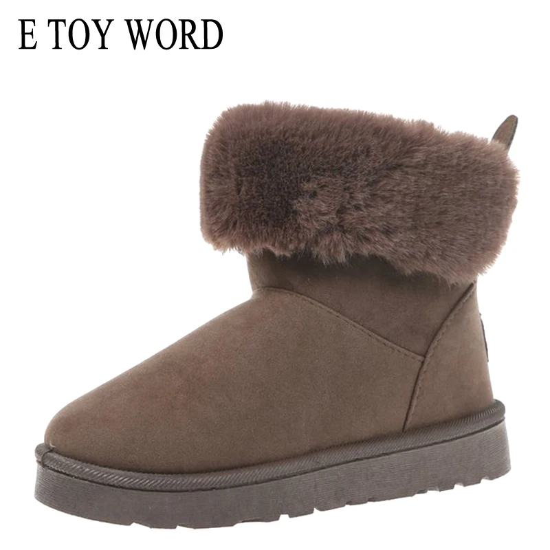 

E TOY WORD Women boots Female winter boots warm plush cotton shoes Slip On Ankle snow Boots Women's Shoes Fashion Platform Black