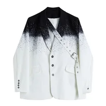 Chaqueta Harajuku para mujer, Blazer informal con cinturón empalmado degradado, diseño de moda, elegante, cinturón degradado, traje holgado, chaqueta con solapa