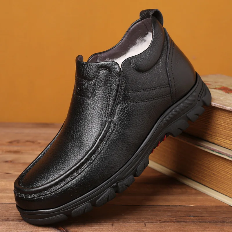 

Winter New Style Cotton-padded Shoes Men's Genuine Leather Full-grain Leather Cotton-padded Shoes Pure Wool Fur Warm Short Boots