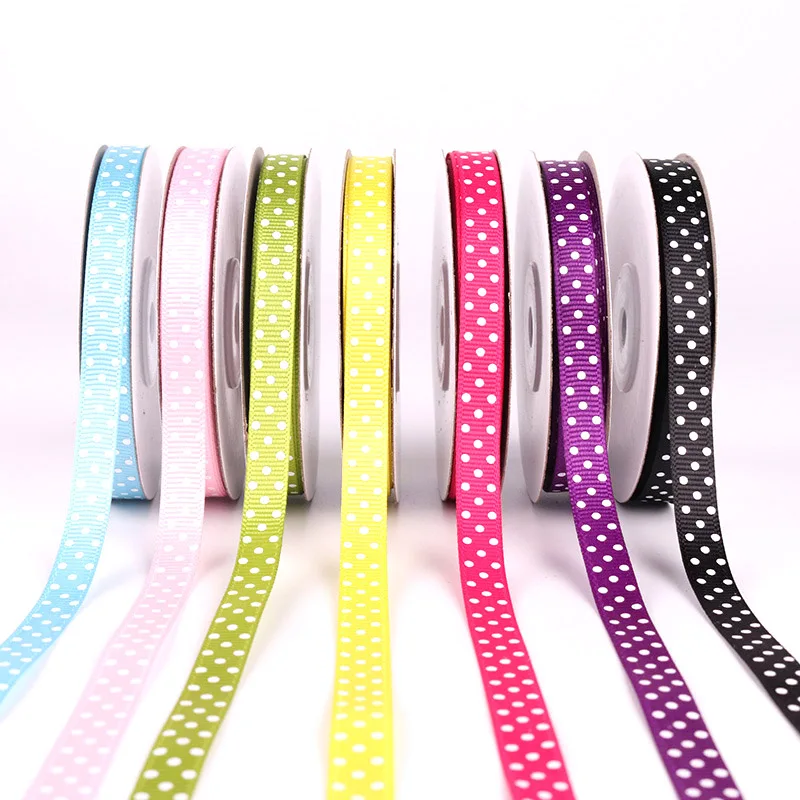 10mm 5Yards Polka Dots Printed Grosgrain Ribbons Wedding Festival Party Decorations Bow Craft Card Gifts Wrapping Supplies DIY