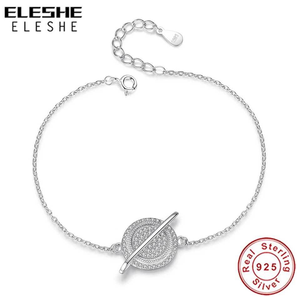 

ELESHE 925 Sterling Silver Sparkling Crystal Galaxy Planet Charm Bracelets for Women Silver Chain Bracelet Jewelry New Year Gift