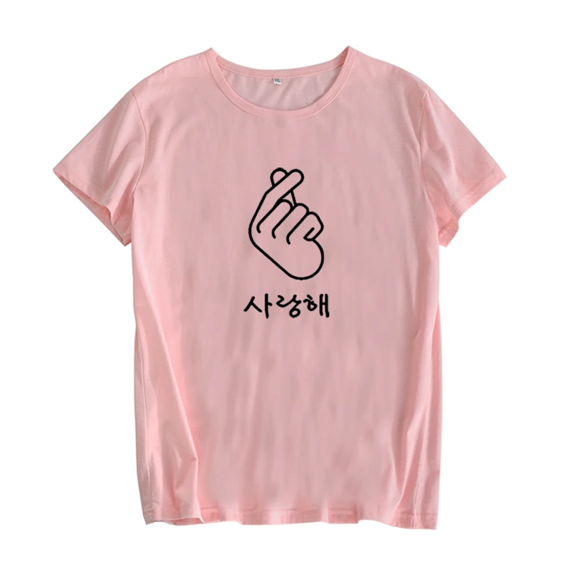 Корейская футболка с надписью «Finger Heart I Love You» Hangul, хипстерская женская футболка с коротким рукавом и принтом, летние женские топы, женская футболка
