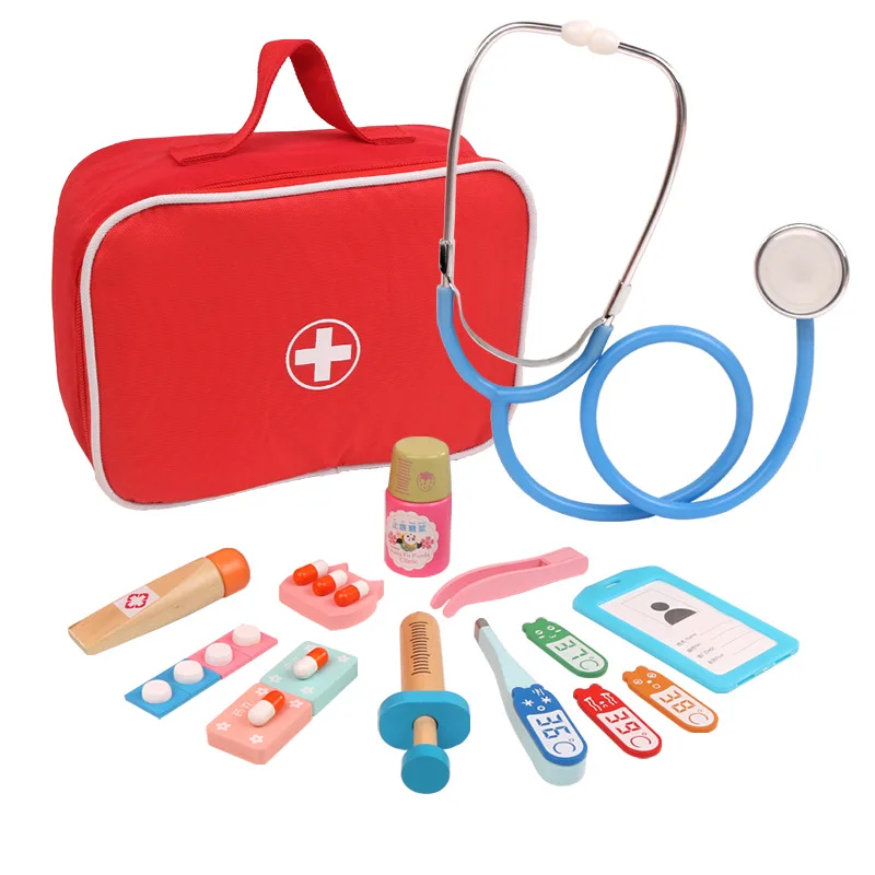 Wooden Pretend Play Doctor Educationa Toys for Children Kid Medical Simulation Medicine Chest Set for Kids Interest 3