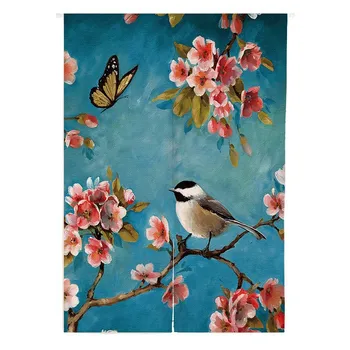 

Chinese Flower and Bird Door Curtain Partition Curtain Korean Style Half Curtain Decorative Curtain Feng Shui Curtain Noren