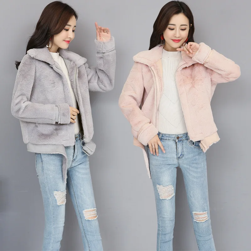 

1968 # Quality 2018 Winter New Style Furry Short Coat Rabbit Mink Hair Women's Thick Warm Nap Coat