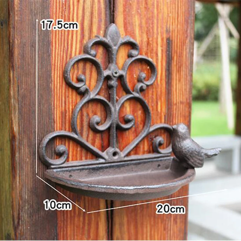 Antique Rustic Cast Iron Wall Bird Feeder Farm House Accents Home Garden Wall Mounted Bird Figurine Metal Key Storage Plate Bowl