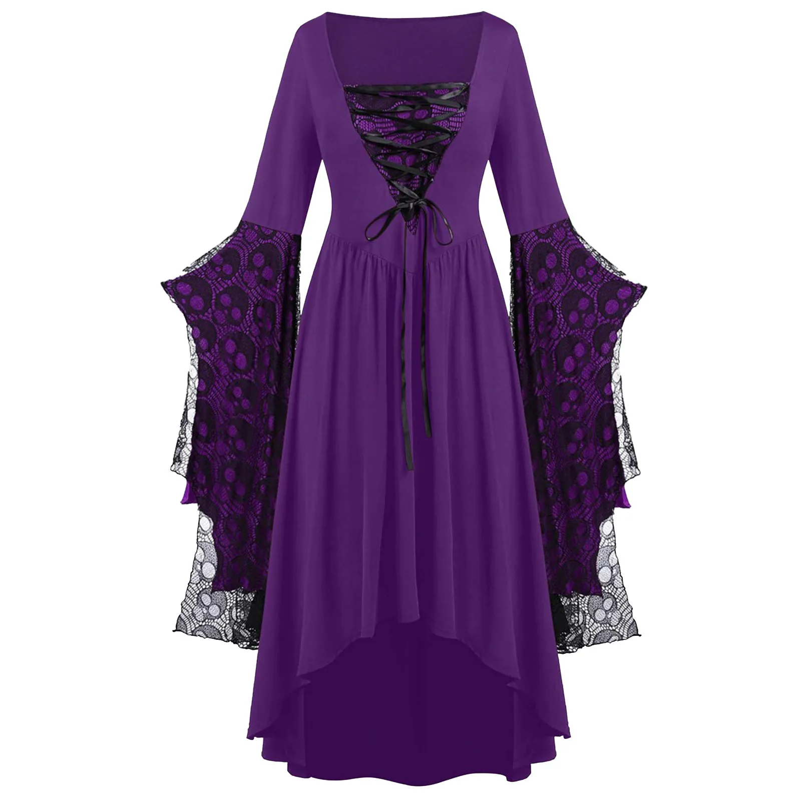halloween costumes for women Plus Size Vintage Dress Skull Lace Bell Sleeve Fashion Dress disfraces de halloween Sexy Dress 2
