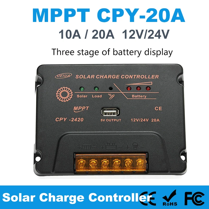20A 10A MPPT Solar Charge Controller 12V/24V Battery Panel Regulator Charger With USB 5V Output Max PV Input Voltage 50V | Обустройство