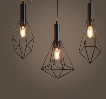 

Vintage Geometry Hanging Pendant Light Retro Black Caged Geometric Pendant Lamp Restaurant Loft Lighting Fixture Pendant Light