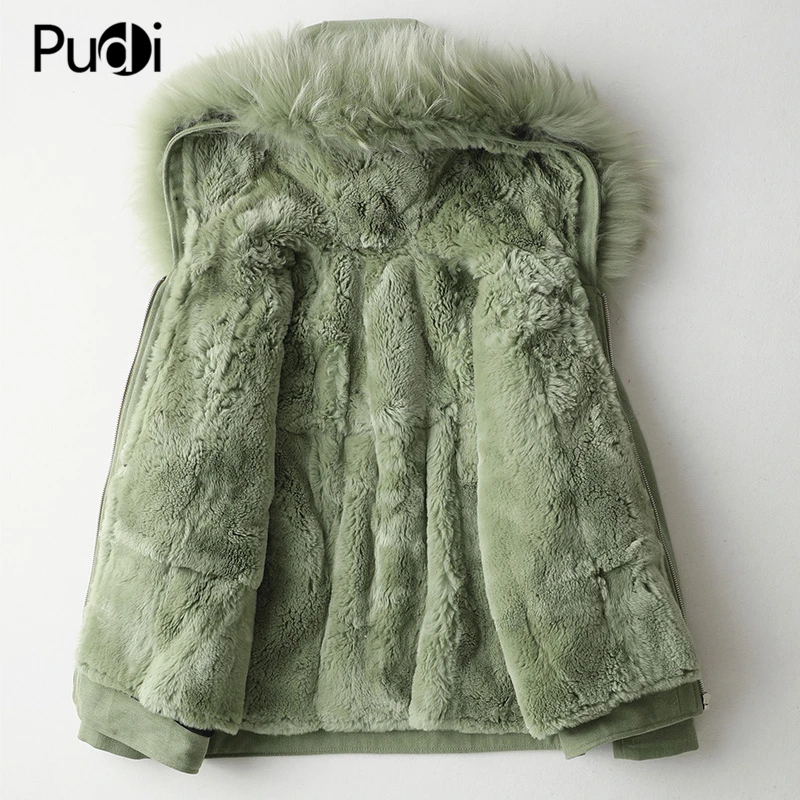 PUDI A59769 Женское зимнее пальто из хлопковой ткани, настоящий кроличий мех, теплая куртка с лисьим меховым воротником, пальто для девочек, Женская длинная куртка, пальто