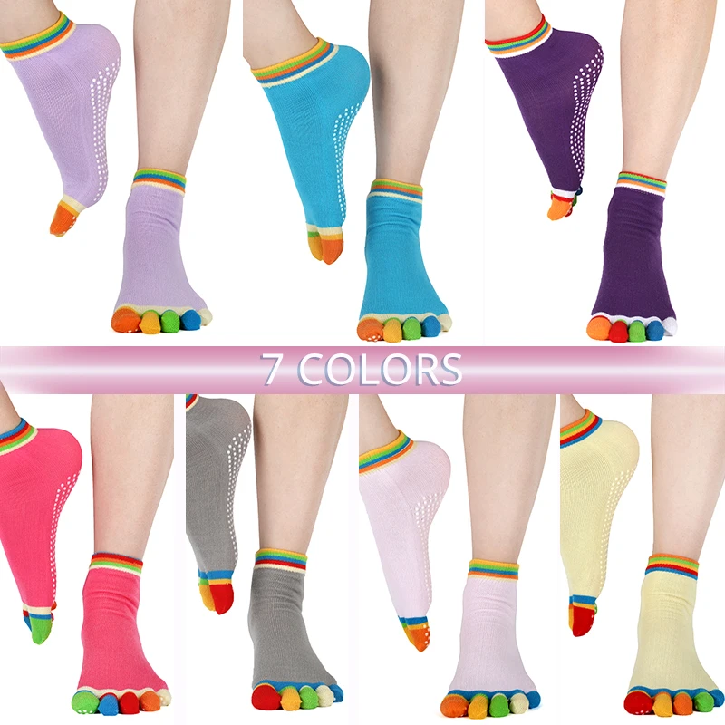 

Women Five Toe Anti-Slip Ankle Grip Socks Fitness Pilates Cotton Socks Rainbow Workout Anti Slip Toe Socks Breathable