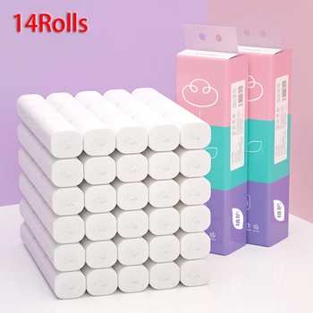 

14 Rolls Virgin Wood Pulp Bulk Toilet Paper Towels Bath 4 Layer Tissue Paper Dispenser Absorbent Household Bathroom 702g 12*12cm