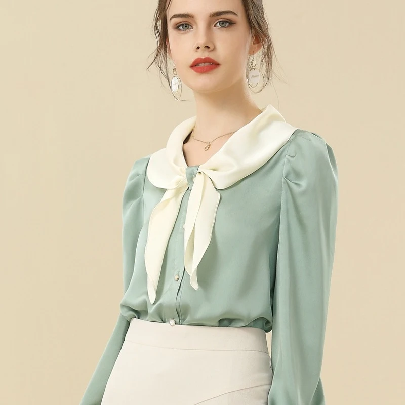 

Весенние детские блузки 2021 женская блузка стильные элегантные рубашки женские офисные рубашки шелковой ткани высокого качества, женская верхняя одежда размера плюс S-XL G5341