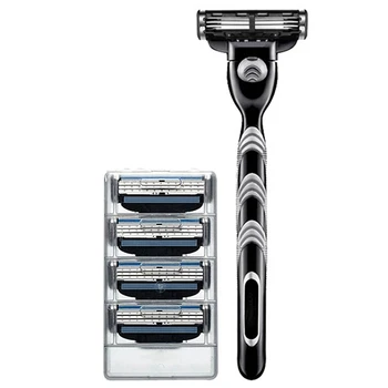

Black 5Pcs/Set 1 Machine + 4 Blades Manual Mens Hair Removal Shaving Razors with Replaceable Razors Blades
