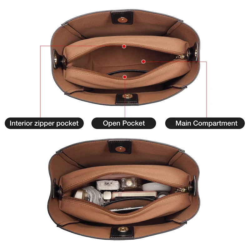 Женская сумка ведро из воловьей кожи FOXER черная однотонная Вместительная
