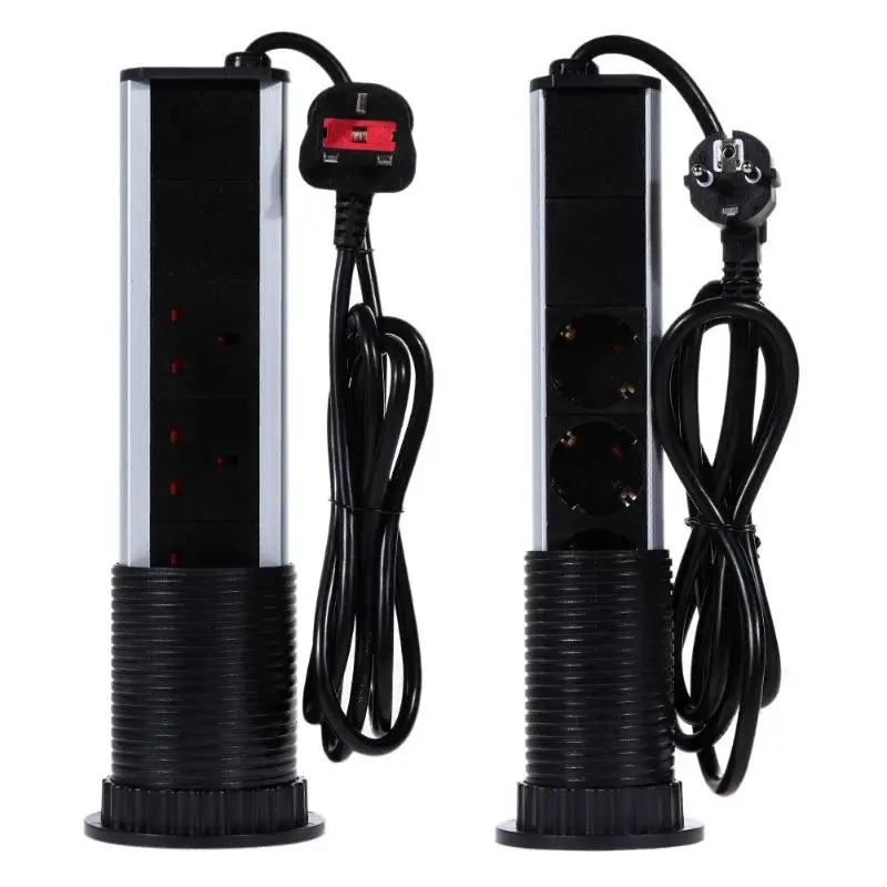 

PULL POP UP Electrical 3 Plug Socket 2 USB Kitchen Table Socket Retractable