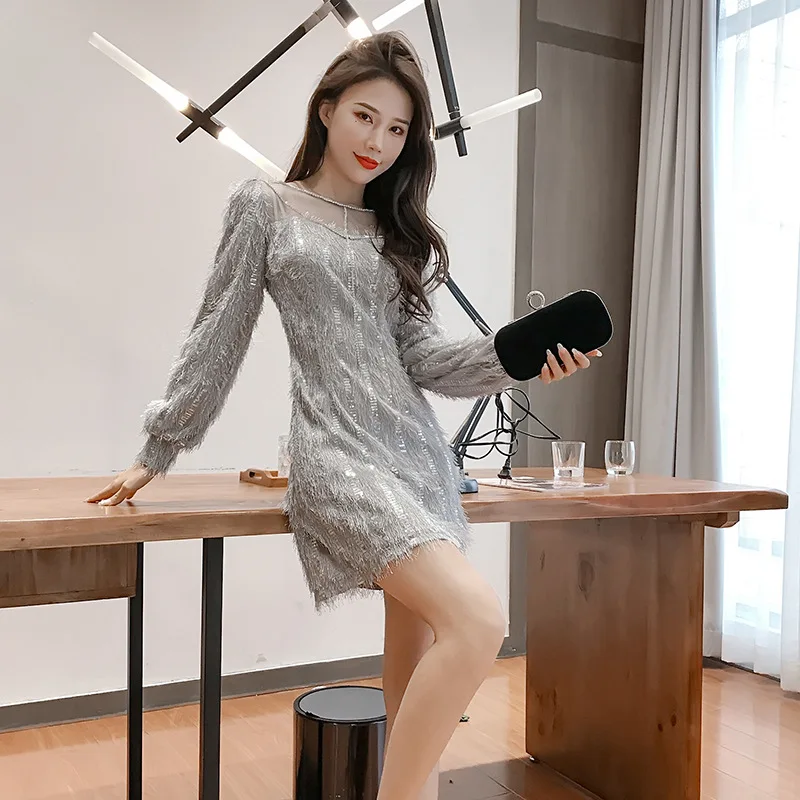 

Spring Clothing 2020 New Style High Cold Royal Sister-Style Joint Tassels Feather Waist Hugging Slimming Elegant Dress Fairy Ski