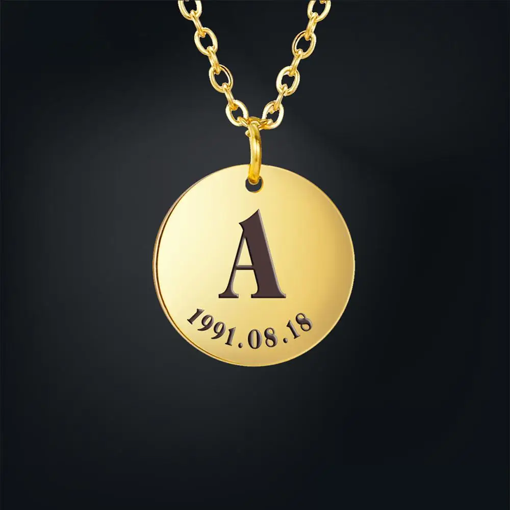 

My Shape Personalized Letter Necklace DIY Tiny Custom Initials Name Date of Birth Round Pendant Fashion Jewelry For Women Gift