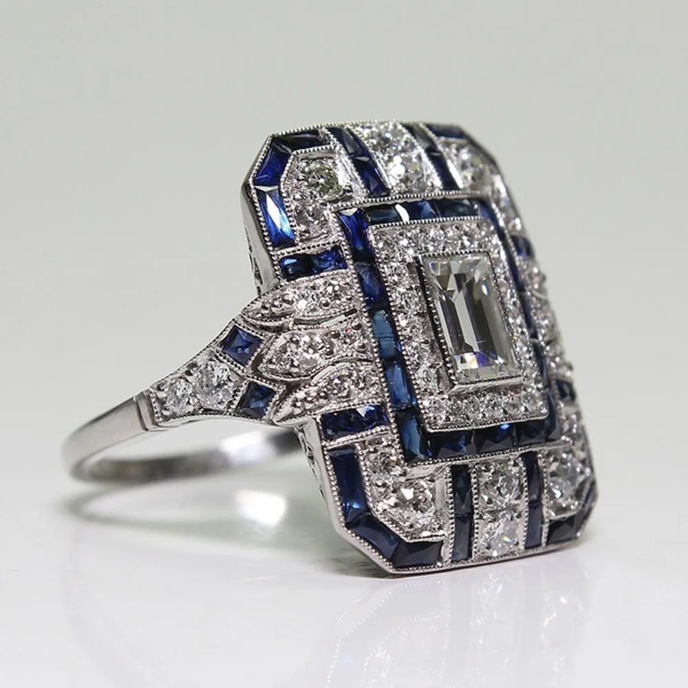 

AliExpress Europe And America Cross Border Blue Cross Crystal Square Cross Knot Ring Wholesale Manufacturers Direct Selling Wish