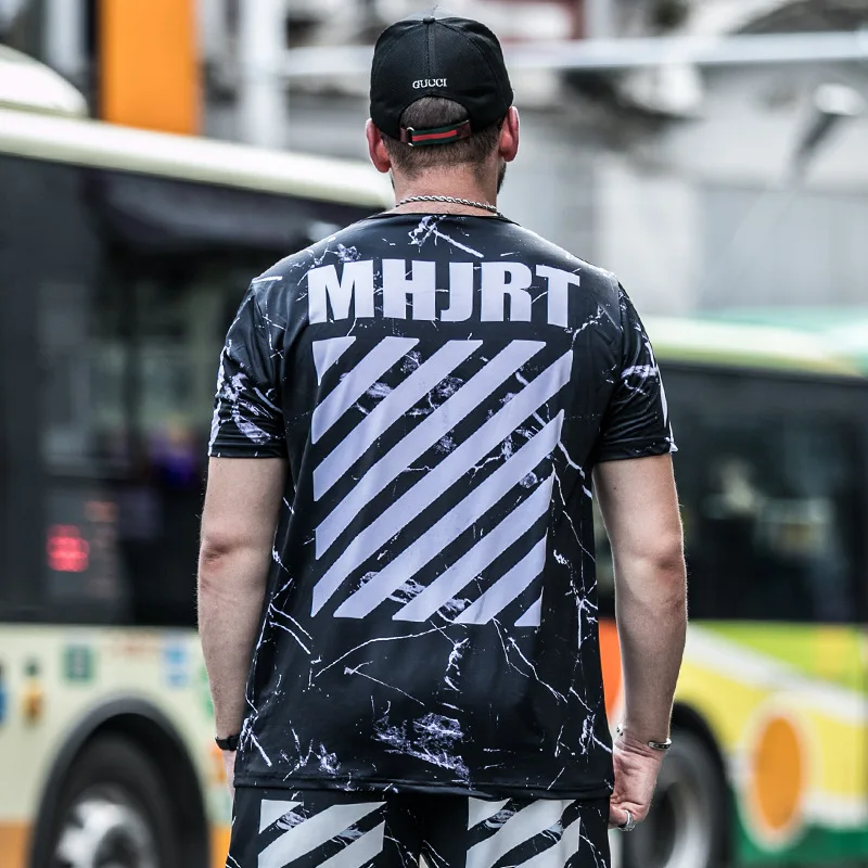 

Summer new large size zebra print men's fat short-sleeved T-shirt plus fat increase