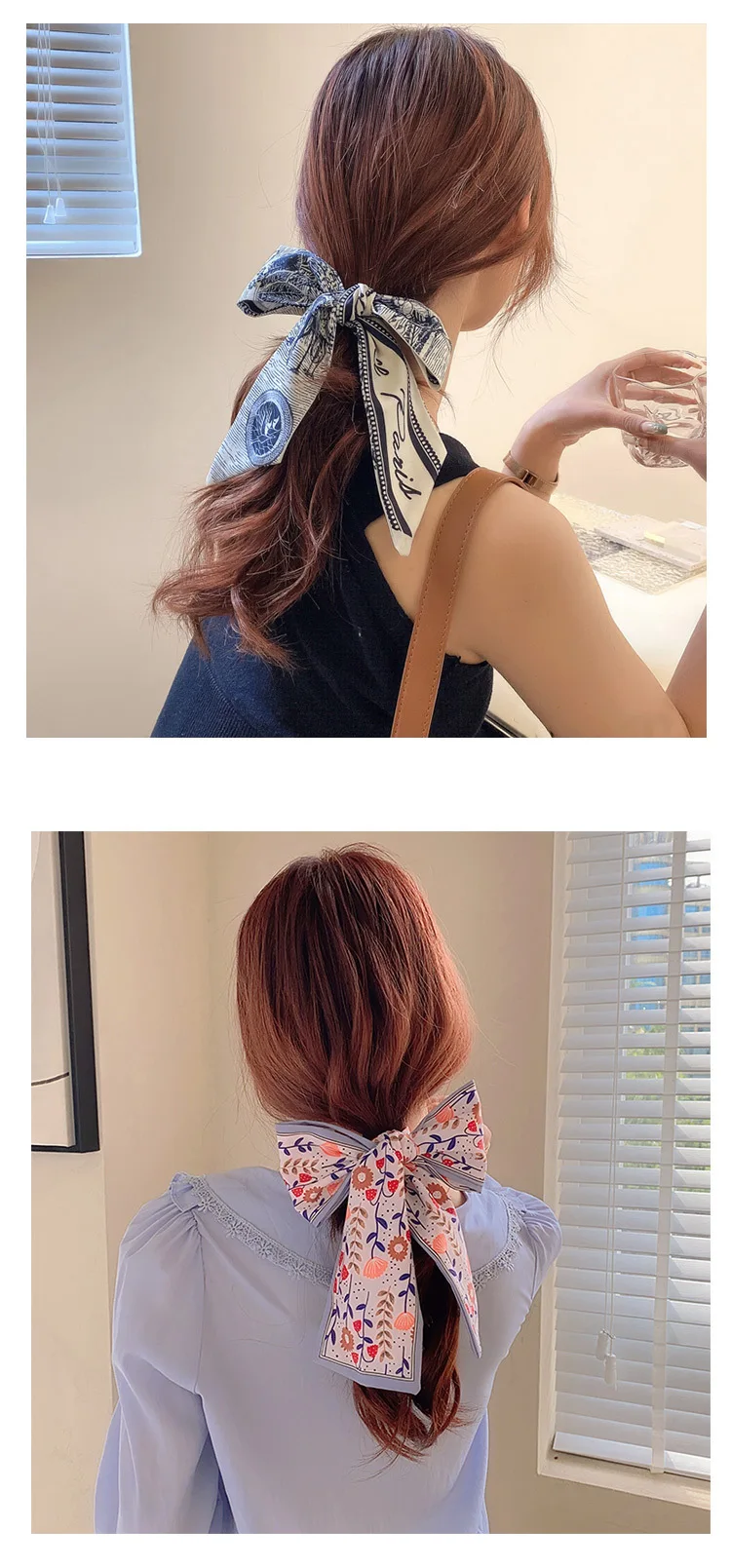Women Silk Scarf Headband Female Tied Hair Summer Ribbon Retro French Bow Korean Horsetail Bundle Japanese Girl Hair Headdress