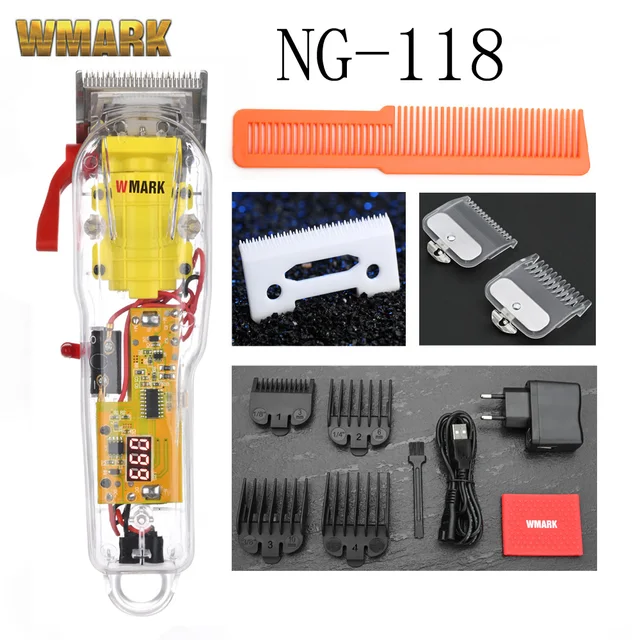 2021 WMARK New Model NG-108 Rechargeable Hair Cutting Machine Hair Clippers Trimmer Transparent Cover White Or Red Base 7300rpm NG-118