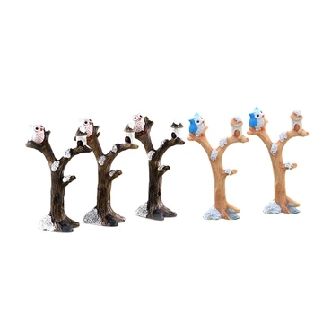 

Mini Tree Branches Resin Miniatures Owl Fairy Garden House Kit Dolls Christmas Ornaments Grey
