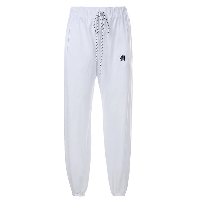 

Women Drawstring Waist Jogger Pants Letter Embroidery Baggy Zip Slit Sweatpants
