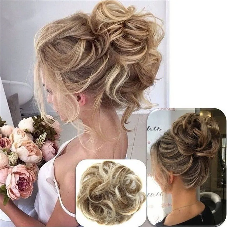 

Fashion Newest Curly Messy Bun Hair Piece Scrunchie Updo Cover Hair Extensions Real as Human Hot Sale Hair Accessories 2019