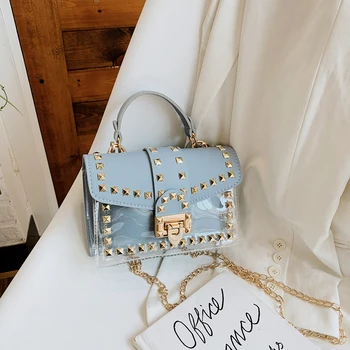 

Transparent PVC Handbag Classic Texture Creative Portable Chic Rivet Fashion Clutch Totes PU Shoulder Bag Composite Set