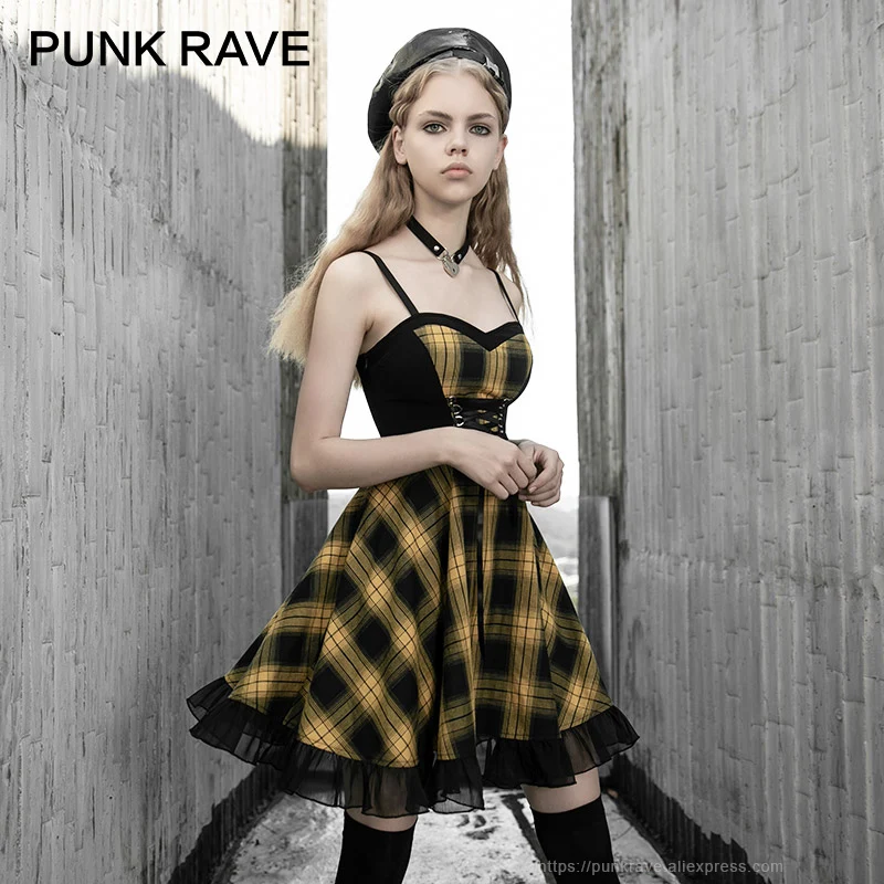 Punk Rave Meisje Plaid Sling Jurk Vrouwelijke Lady Slim Strap A-lijn Jurk Hoge Taille Golvend Party Club Jurk Vrouwen Punk Rave Meisje Plaid Sling Jurk Vrouwelijke Lady Slim Strap A-lijn Jurk Hoge Taille Golvend Party Club Jurk Vrouwen