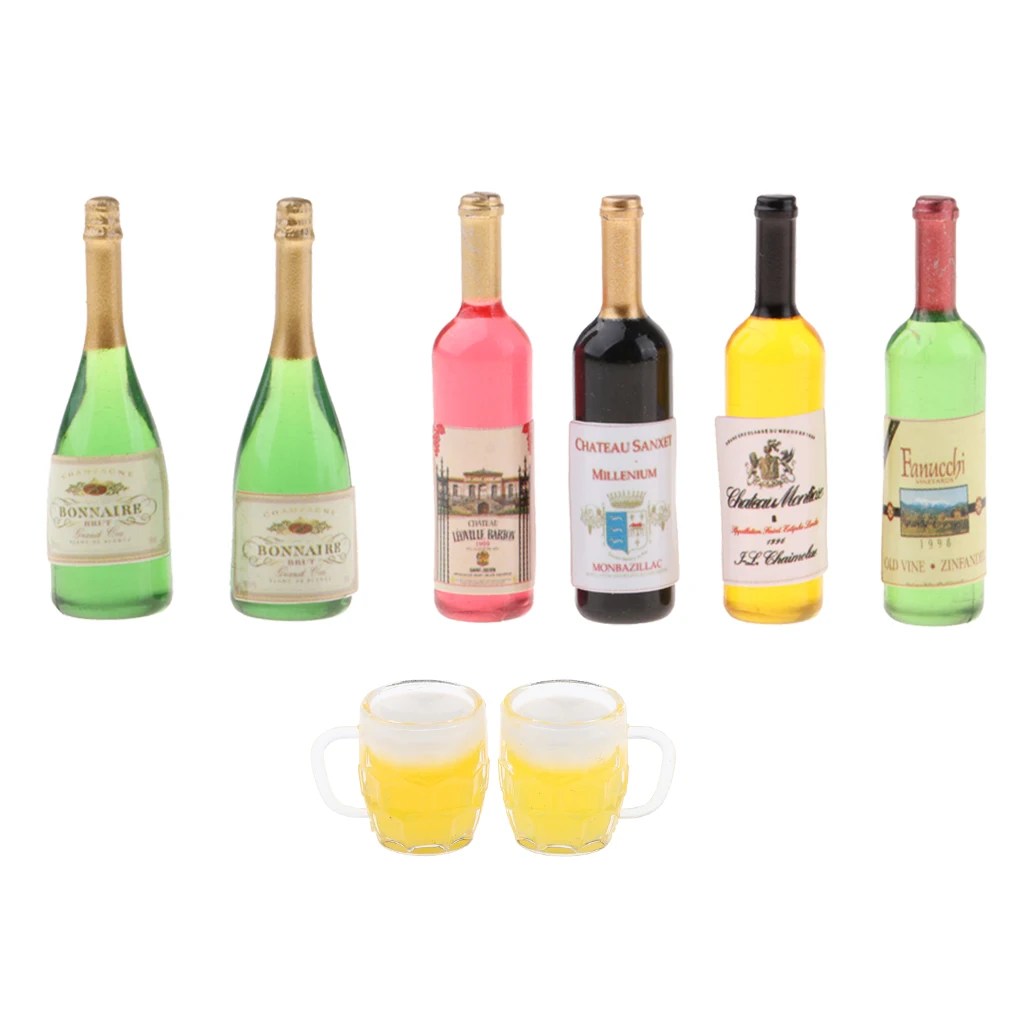 1/12 Dolls House Miniature Bar Japanese Sake Wine Bottles Beer Cups Toys
