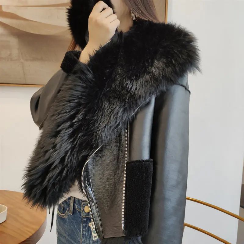 

Genuine Leather Jacket Sheepskin Real Fur Overcoat Woman Winter Warm Natural Fur Coat Women New Fashion Double Face Shearling